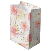 Gouden Spletters Roze Rozen Waterverf Medium Cadeauzakje (Achterkant Gekanteld)