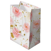 Gouden Spletters Roze Rozen Waterverf Medium Cadeauzakje (Voorkant Gekanteld)