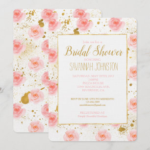 Gouden Spletters Roze Rozen Waterverf Vrijgezellen Kaart