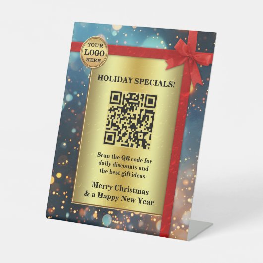 Gouden sprankelende feestelijke kerst Feestdagen Reclamebord Met Voetstuk (Voorkant)