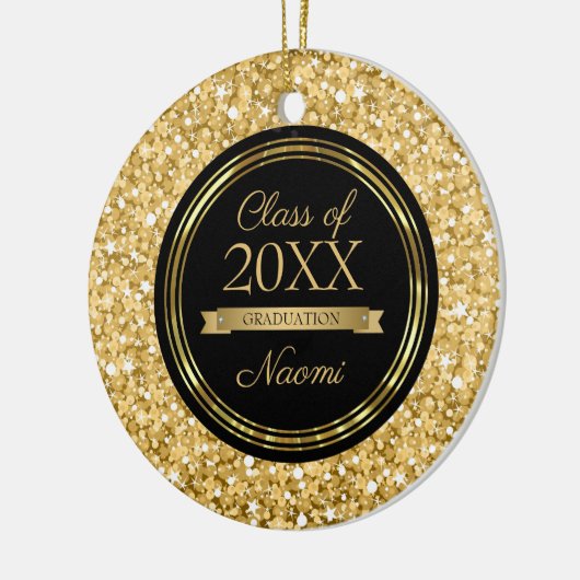 Gouden sprankelende glitter keramisch ornament (Links)