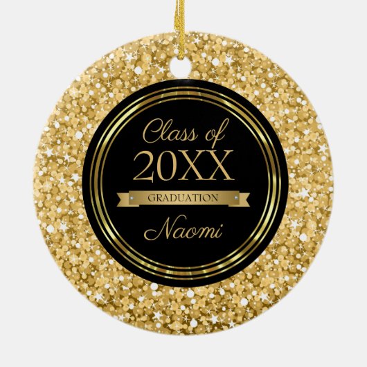 Gouden sprankelende glitter keramisch ornament (Achterkant)