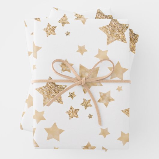 Gouden sprankelende sterren Vrolijk Kerstfeest Vak Inpakpapier Vel (In situ)