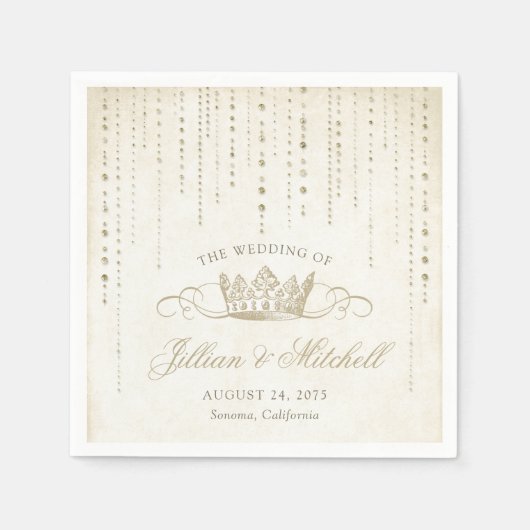 Gouden Sprookje Kroon Bruiloft Servetten (Voorkant)