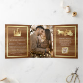 Gouden Sprookjeskaste Koets QR Code Bruiloft Drieluik Uitnodiging (Binnen)