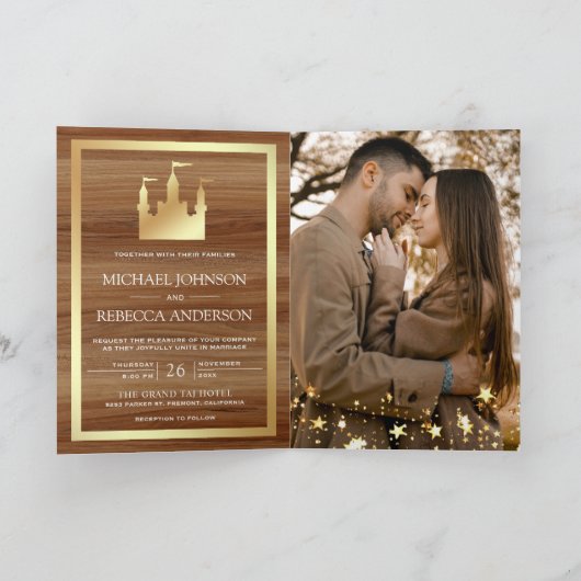 Gouden Sprookjeskasteel Koets QR Code Bruiloft (Binnen)