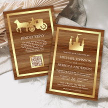 Gouden Sprookjeskasteel Koets QR Code Bruiloft