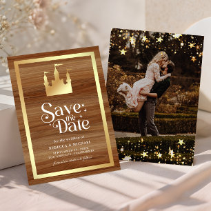 Gouden Sprookjeskasteel Prins Prinses Bruiloft Save The Date