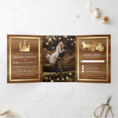 Gouden Sprookjeskasteel Prinsessen Koets Bruiloft Drieluik Uitnodiging (Binnen)