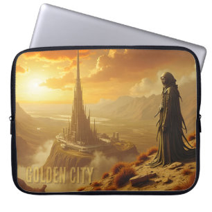 Gouden Stad Futuristische Sci-Fi Fantasie Kunst Laptop Sleeve