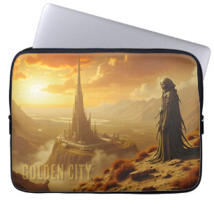Gouden Stad Futuristische Sci-Fi Fantasie Kunst Laptop Sleeve