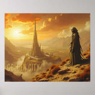 Gouden Stad Futuristische Sci-Fi Fantasie Kunst Poster