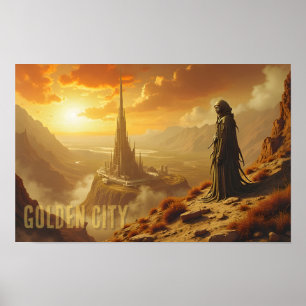 Gouden Stad Futuristische Sci-Fi Fantasie Kunst Poster