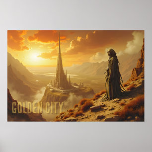 Gouden Stad Futuristische Sci-Fi Fantasie Kunst Poster