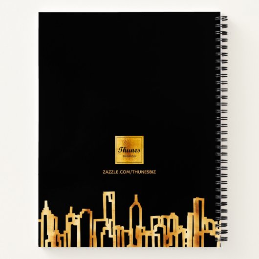 Gouden stadssilhouet zwart zakelijk logo notitieboek (Achterkant)
