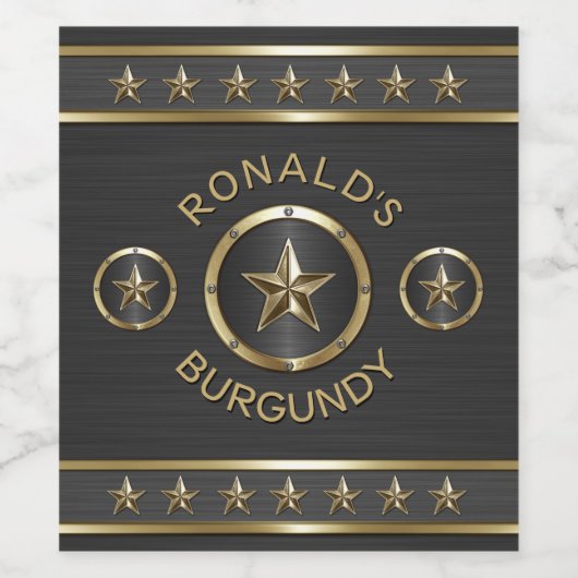 Gouden Star Metaal Aangepast Wijn Etiket (Enkel label)