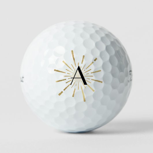 Gouden Starburst Art Deco Monogrammed Golfballen (Voorkant)