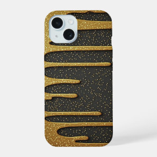 Gouden Stardust Drip ✨ Zwarte Luxe Sprankelende iPhone 15 Case