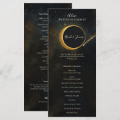 Gouden Stardust Eclipse Hemels Huwelijksprogramma Menu (Voorkant / Achterkant)