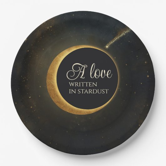 Gouden Stardust Eclipse Hemelse Bruiloft  Papieren Bordje (Voorkant)