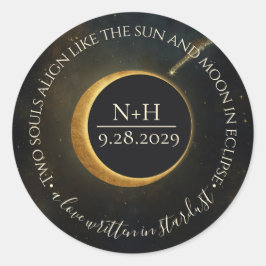 Gouden Stardust Eclipse Hemelse Bruiloft  Ronde Sticker