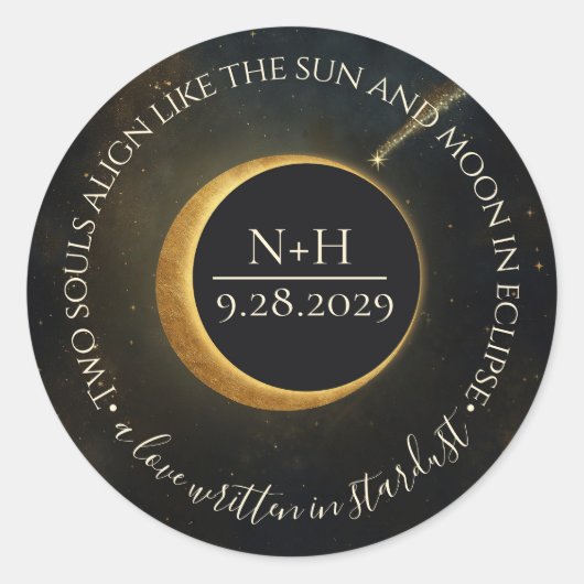 Gouden Stardust Eclipse Hemelse Bruiloft  Ronde Sticker (Voorkant)