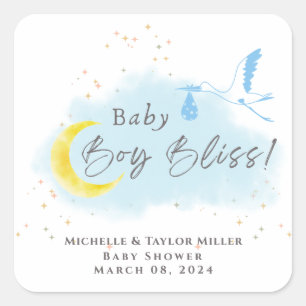 Gouden Starlit Baby Boy Bliss Stork Special Delive Vierkante Sticker