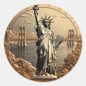 Gouden Statue of Liberty Coin Envelope Seal Patrio Ronde Sticker (Voorkant)