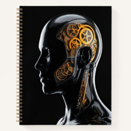 Gouden Steampunk Cyborg Glowing Blauwe Neo Deco Notitieboek
