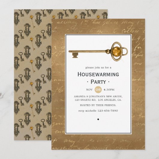 Gouden Steampunk Housewarming Feest Kaart (Voorkant / Achterkant)