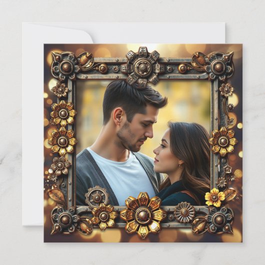 Gouden Steampunk Persoonlijke Trouw-RSVP Save The Date (Voorkant)