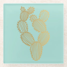 Gouden Stekelige Cactus Doodle Glazen Onderzetter
