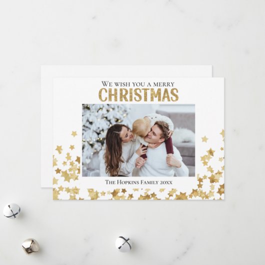 Gouden ster aangepaste foto Flat Holiday Christmas Feestdagenkaart (Voorkant / Achterkant in situ)