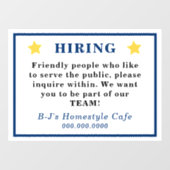 Gouden Ster Blauwe Letteren PERSONEEL Gezocht Beri Raamsticker (Vel)