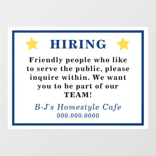 Gouden Ster Blauwe Letteren PERSONEELSBEHOOFTEN Ke Raamsticker (Vel)