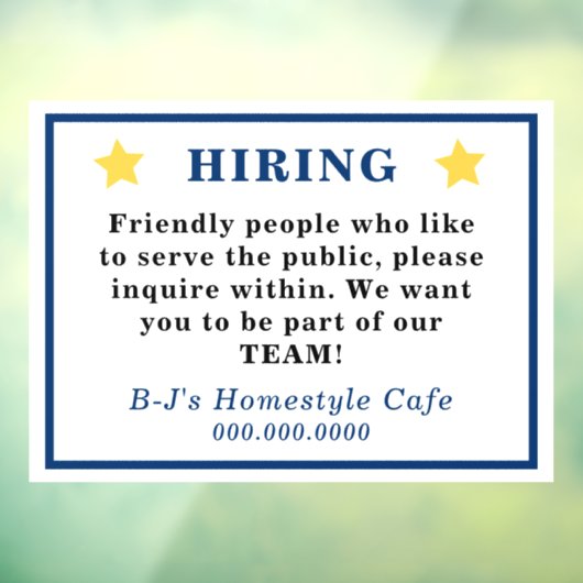 Gouden Ster Blauwe Letteren PERSONEELSBEHOOFTEN Ke Raamsticker (Vel 3)