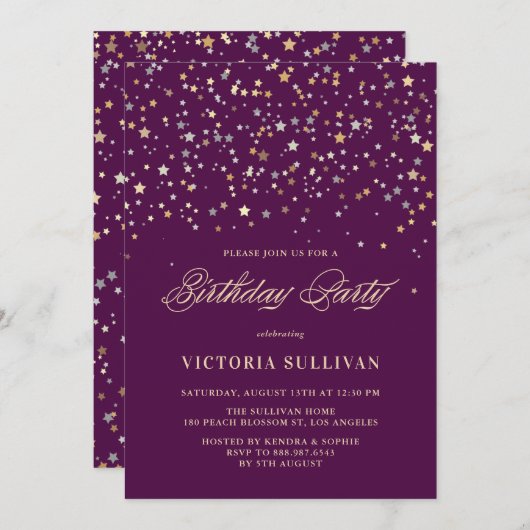 Gouden Ster Confetti Formeel Verjaardagsfeest Cust Kaart (Voorkant / Achterkant)