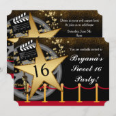 Gouden Ster Hollywood Rode Loper Feest Uitnodiging (Voorkant / Achterkant)