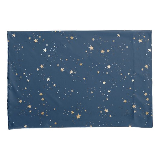 Gouden Ster op Blauwe Nachtpatroon Kussensloop (Voorkant-Rechts)