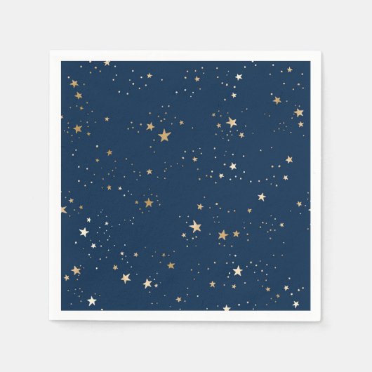 Gouden Ster op Blauwe Nachtpatroon Servet (Voorkant)