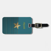 Gouden Ster op Blauwgroen Bagagelabel (Voorkant horizontaal)