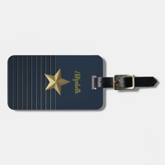 Gouden ster op Navy Blue Bagagelabel (Voorkant horizontaal)