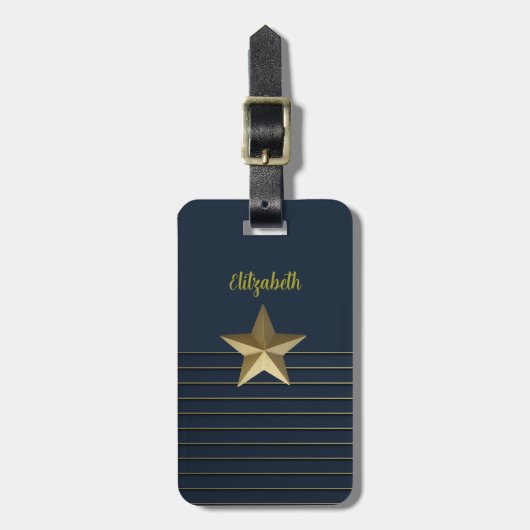 Gouden ster op Navy Blue Bagagelabel (Voorkant verticaal)