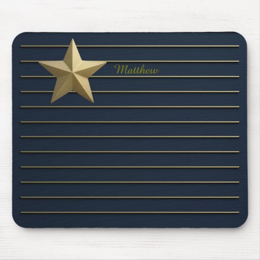 Gouden Ster op Navy Blue Mousepad Muismat (Voorkant)