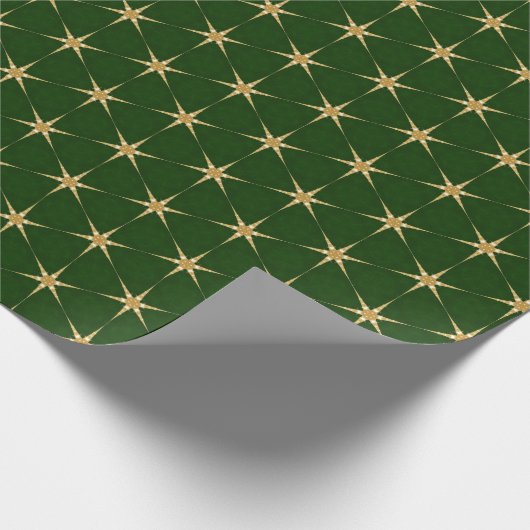 Gouden Ster patroon op een groene achtergrond Cadeaupapier (Hoek)