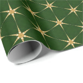 Gouden Ster patroon op een groene achtergrond Cadeaupapier (Rol Hoek)