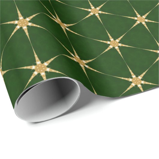 Gouden Ster patroon op een groene achtergrond Cadeaupapier (Rol Hoek)