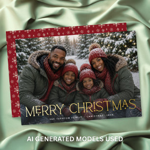 Gouden Ster Prettig Kerstmis Familie Foto Folie Feestdagenkaart