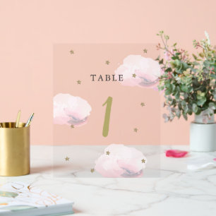 Gouden Ster & Roze Wolk Baby Shower Tafelnummer Acryl Bord