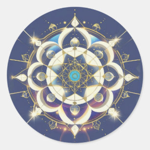 Gouden Ster Uitlijning – Een Heilig Geometrisch Un Ronde Sticker